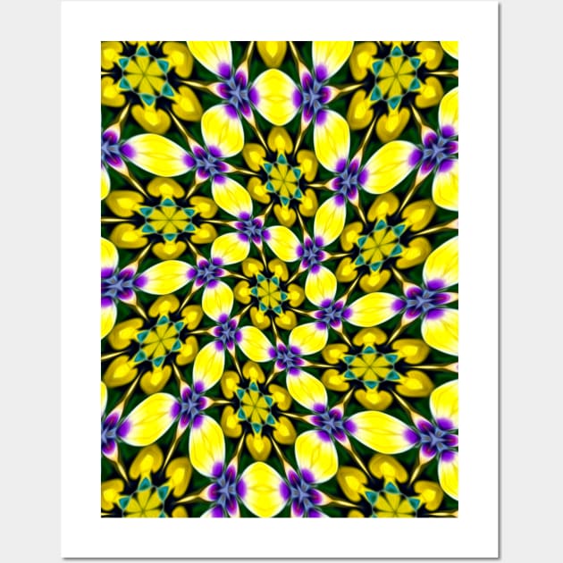 Yellow and Purple Daisy Pattern Wall Art by PatternFlower